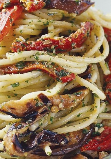 Spaghetti Aglio e Olio with Roasted Vegetables